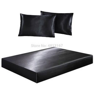 Super Soft Silky Satin Fitted Sheet Mattress Cover Deep Pocket Pillowcases Bed Sheet Set Wrinkle, Fade, Stain Resistant